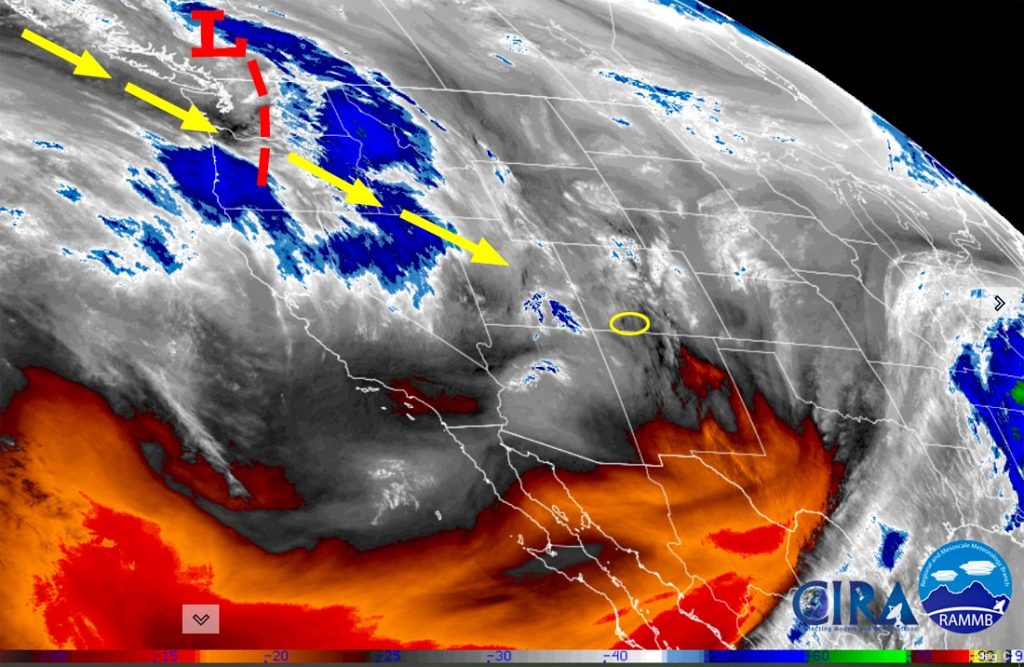 Lots of sun and warmer this week… 3 Water vapor satellite this morning – Moisture is streaming into northern Colorado from the northwest and there’s a bunch more upstream.