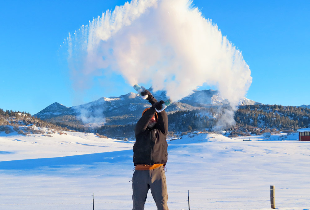 In frigid air, hot water condenses rapidly into tiny droplets and turns into steam. It’s really cool! – pic taken 1/12/2024