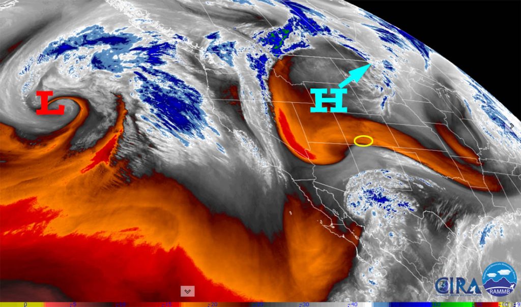 Minor forecast tweaks but the storm in on track… 1 Water vapor satellite this afternoon – The high over WY is keeping us dry and warm. Moisture is pooling off the Pacific NW coast and will begin moving into our area Thursday.