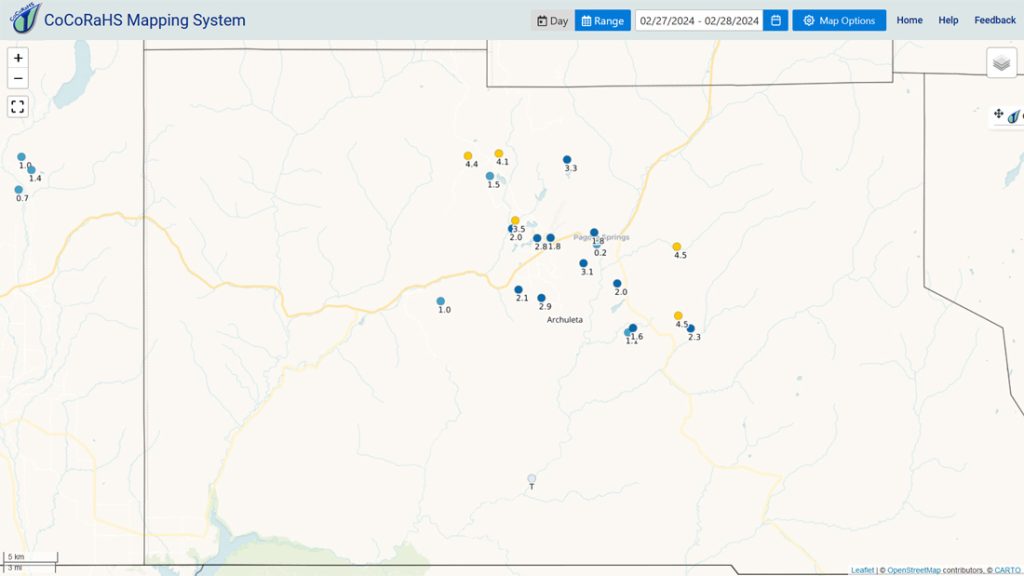CoCoRaHS 2-day snow reports range from 0.2” to 4.5”. Udgar and Lisa were the snow winners east of 84.