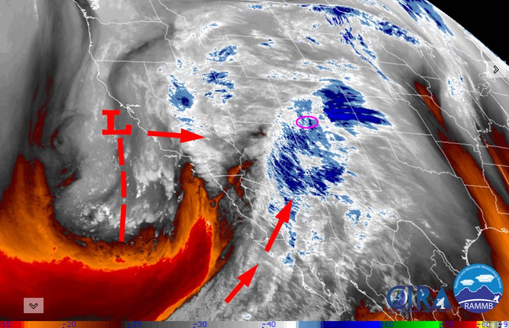 UPDATE!!! It’s Here… 1 Water vapor satellite this morning – Lots of moisture is steaming into the region from the southwest. Storm energy moves into our area tonight and tomorrow and will give us a good round of snow.