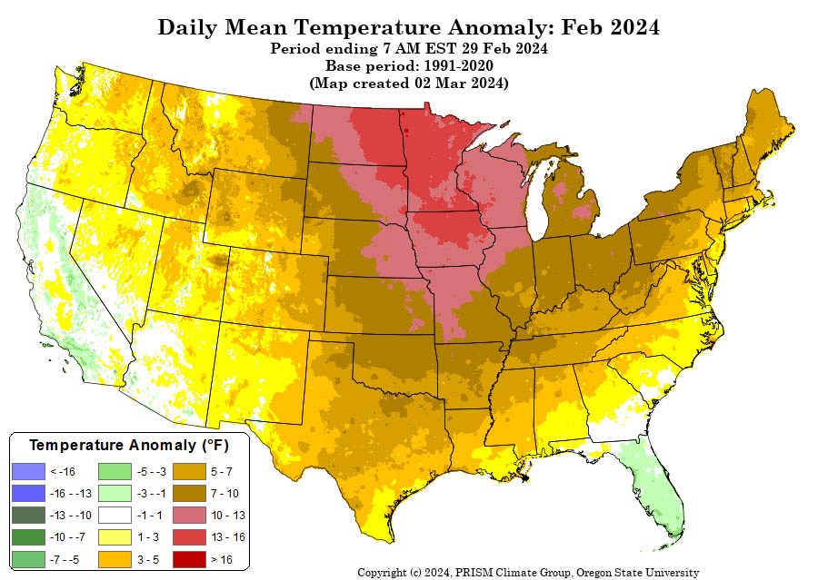 February mean temperature anomalies for Archuleta County were 3-5 degrees above normal.