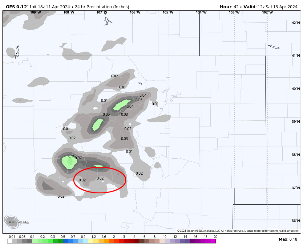 GFS precip for Friday night shows 0.02” near Pagosa and up to 0.10” in our mountains. I think most of the valley will stay dry.