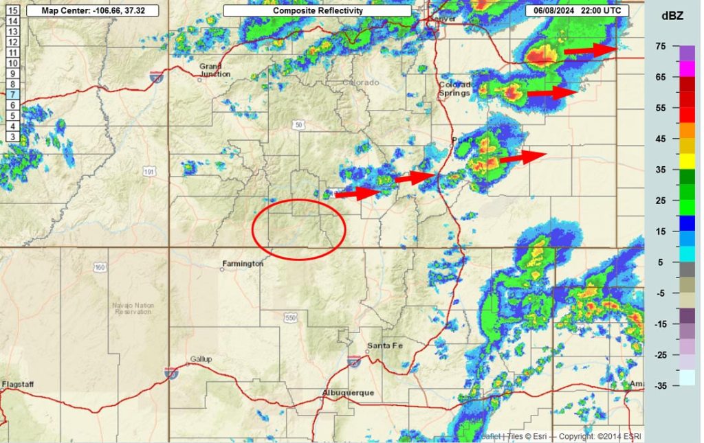 Radar this afternoon – There are no showers over Archuleta County. It’s really unstable across eastern CO with some monster thunderstorms.