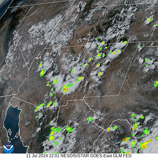 Visual satellite and lighting loop roughly 4pm to 5pm – The high is near the Lake Mead NV area.  We have upper-level northerly flow around the high.  This isn’t ideal but there is enough moisture and instability to keep things interesting.