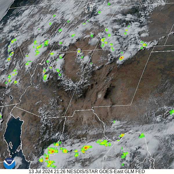 “Slow-movers”… 4 Visual satellite and lighting loop roughly 3:30pm to 4:30pm – Scattered showers and thunderstorms developed again this afternoon over the mountains.