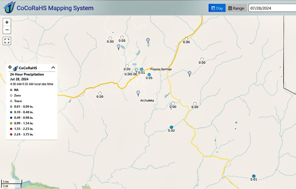 Where are My Cooling Afternoon Showers? 2 CoCoRaHS 28 Jul 24