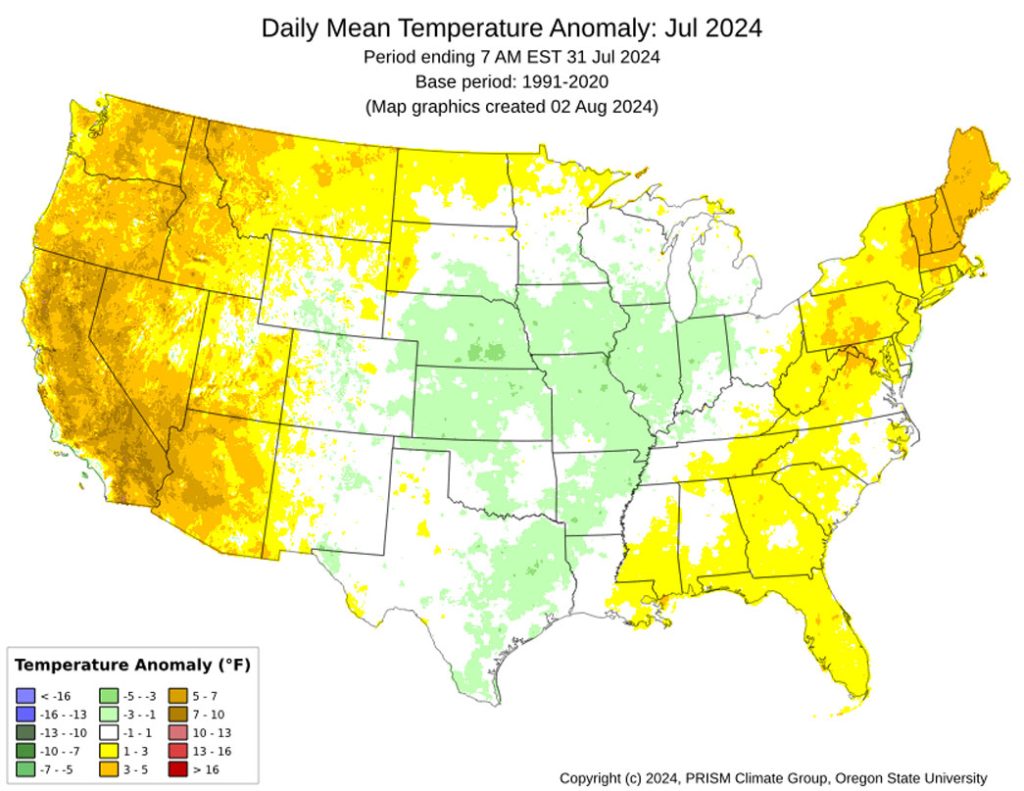 July mean temperature anomalies across Archuleta County were close to average.