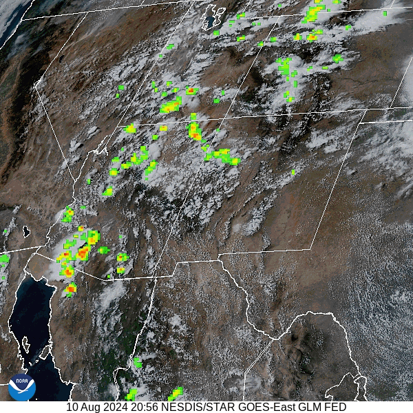 Impressive rain totals!… 5 Satellite and lightning roughly 3-4pm Saturday afternoon – There are a couple of weak showers in the area moving west to east. The atmosphere is a little more stable which is limiting shower activity in our area.