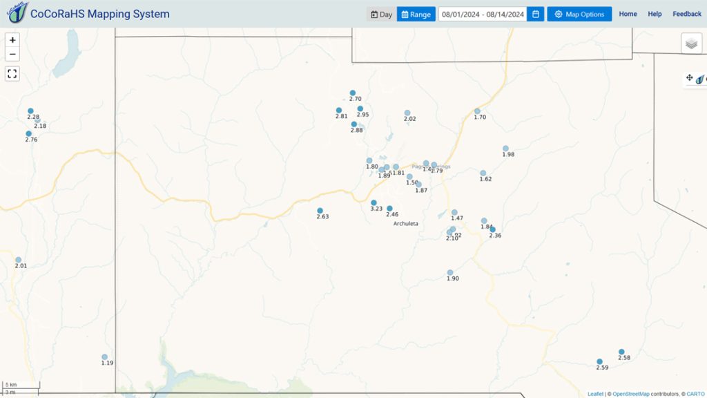 Now we dry out… 3 CoCoRaHS precip totals so far for August range from 1.43” to 3.23”. The average for August is 2.69”.