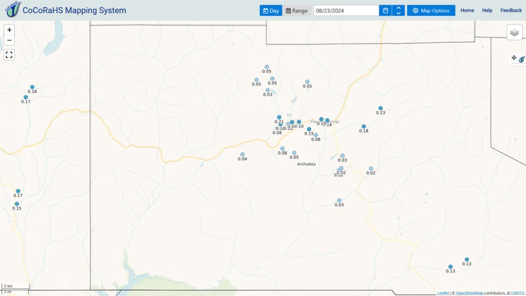 Two more soggy days… 2 CoCoRaHS 24-hour precip reports from Friday morning ranged from 0.02” to 0.23”. The rain lottery winner was Mike in the upper Mill Creek area.