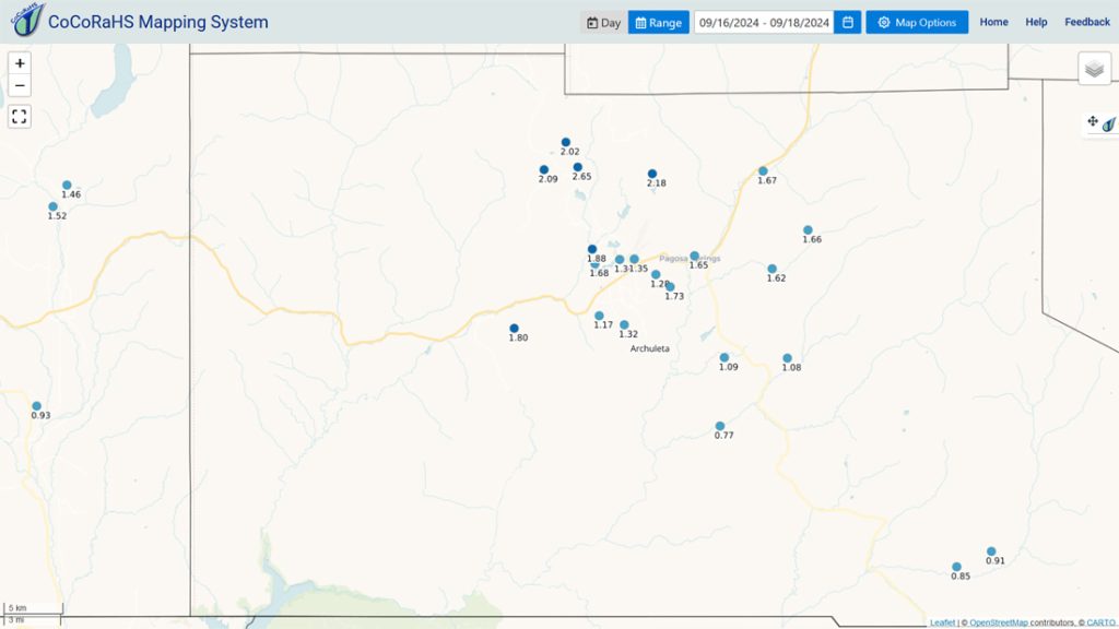 Scattered showers Saturday afternoon and evening… 2 CoCoRaHS 3-day precip totals range from 0.77” to 2.65”! Mark was the rain lottery winner just north of Hatcher Lake. This system favored the northern part of the county.