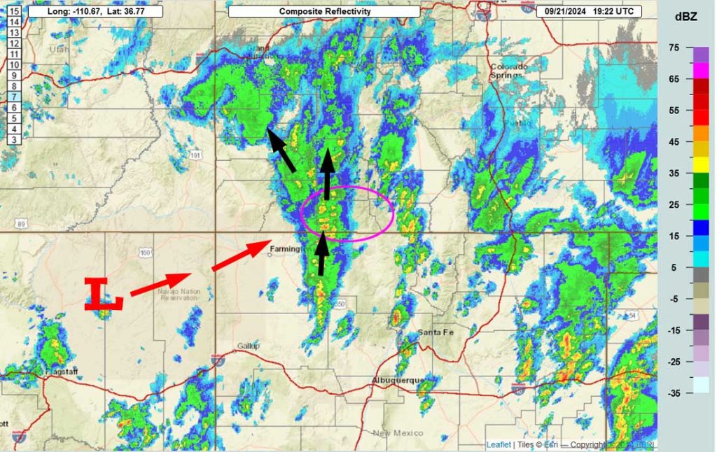 Radar at 1:22pm Saturday afternoon – Bands of showers and thunderstorms have developed ahead of the low and moving quickly towards the north.