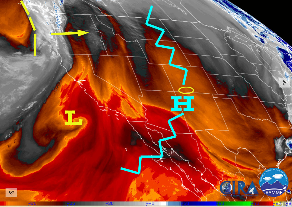 Blocking high equals great fall weather… 1 Satellite on Wednesday morning – The blocking high is nearly over our heads. Conditions are dry and stable.