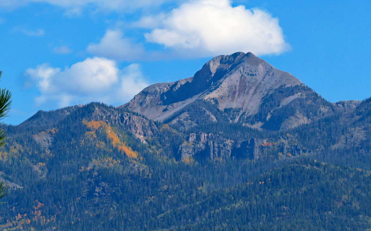 Patches of gold aspens on Pagosa Peak – pic taken 9/27/2024