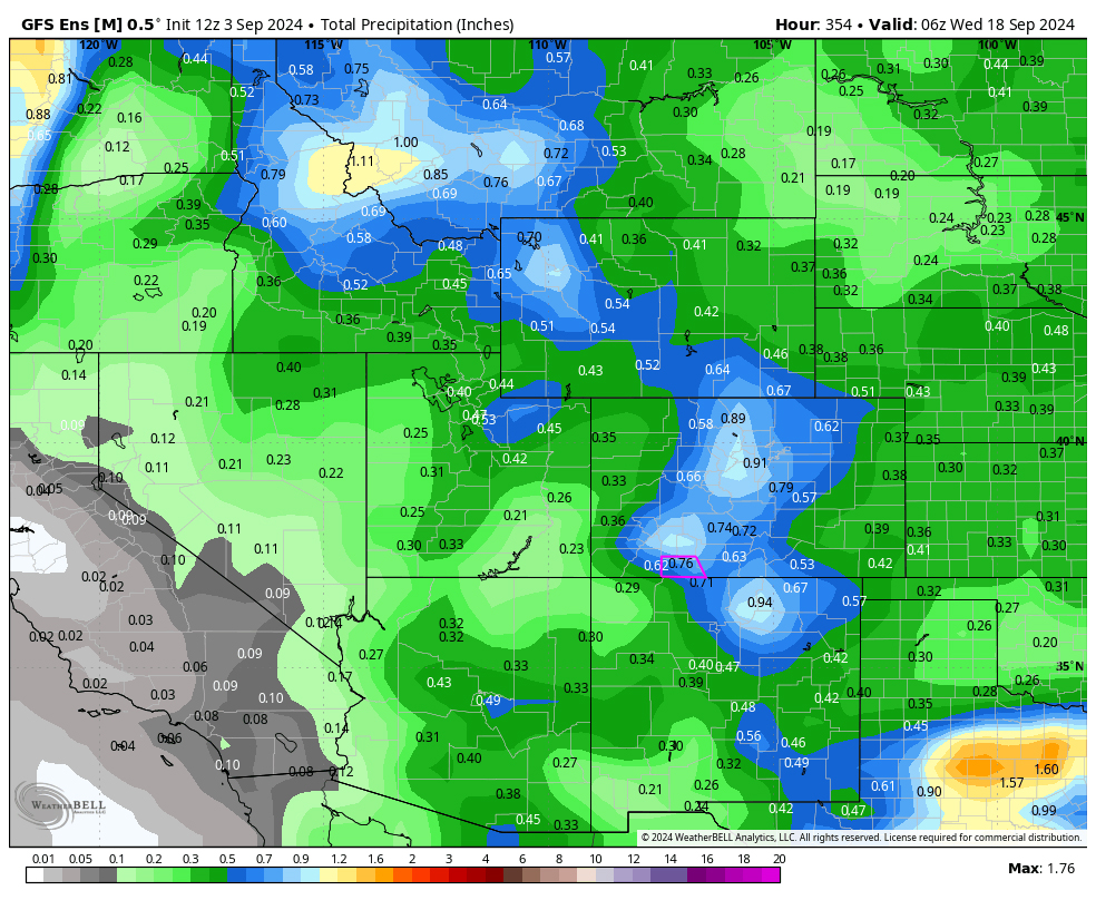 Playing the Rain Lottery; More Losers than Winners 7 GFS 2 week 3 Sep 24