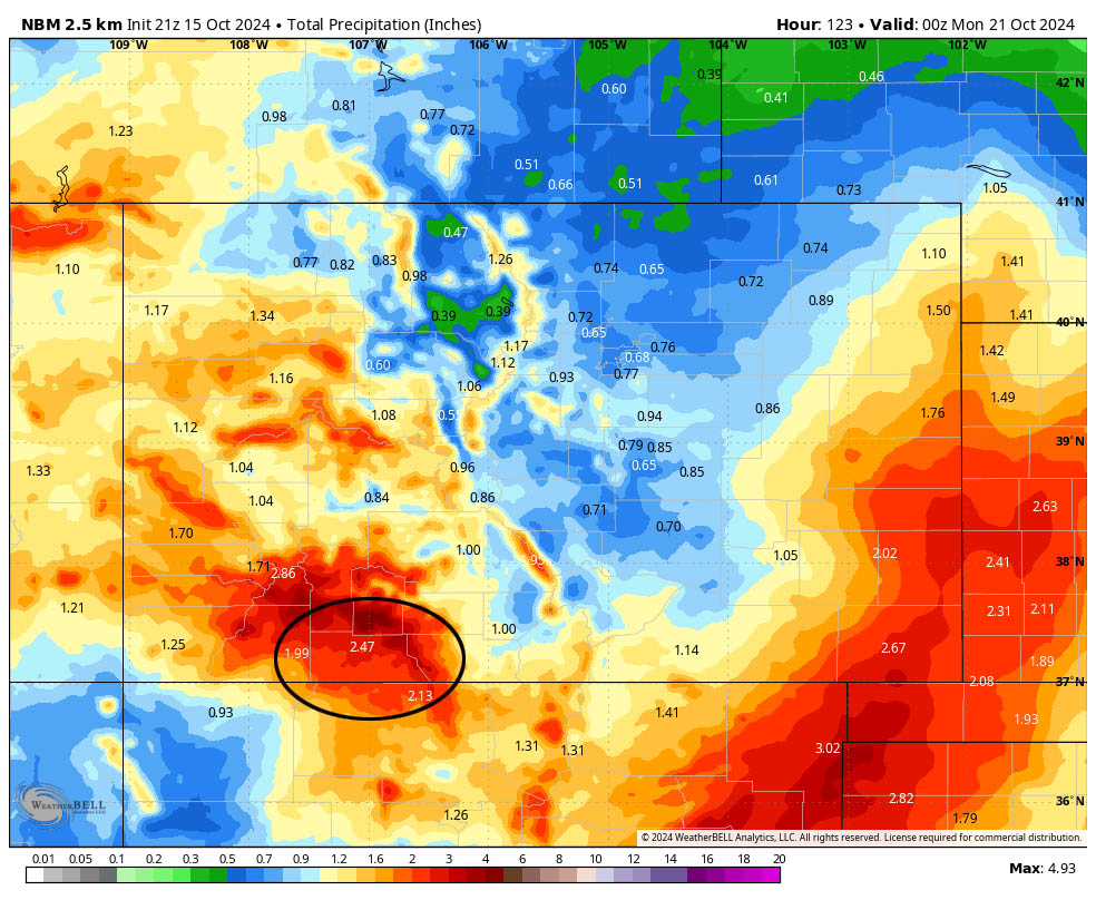 NBM precip through Sunday at 6pm expects 2.47” near Pagosa, 2.13” near Chama, and up to 4.00” in our mountains. The forecast models have trending up with precip amounts.