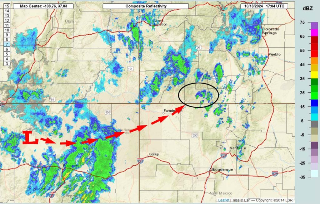 The heaviest mountain snow is yet to come… 3 Radar at 11:07am on Friday – The low will slowly move east and then northeast over the next 48-60hours. Showers in our area are currently moving towards the north-northeast. Shower and thunderstorm activity will increase as the low moves east.