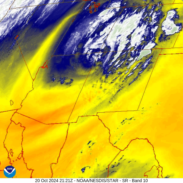 Satellite loop from 3:20pm to 4:15pm Sunday – The low is just about over the Four Corners and moving towards the east-northeast.  It will slide just to our north around 10pm tonight and continue to push bands of showers and thunderstorms through our area.
