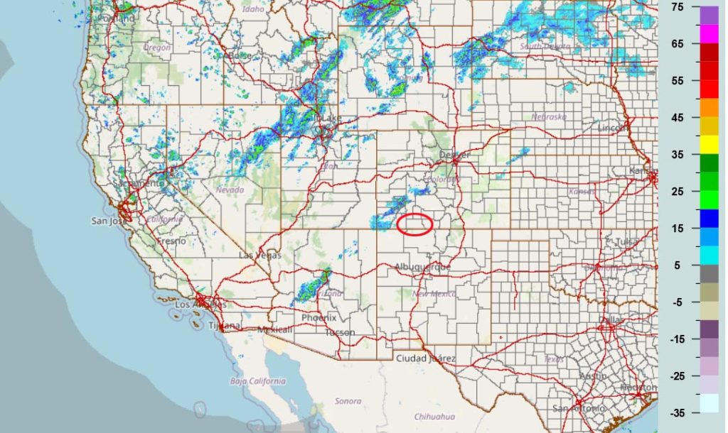 Big changes in the next 24 hours… 2 Radar at 6:32pm Monday – The first band of showers is moving into southwest CO from the west. Scattered showers over NV and northwest UT are the associated with the trough.