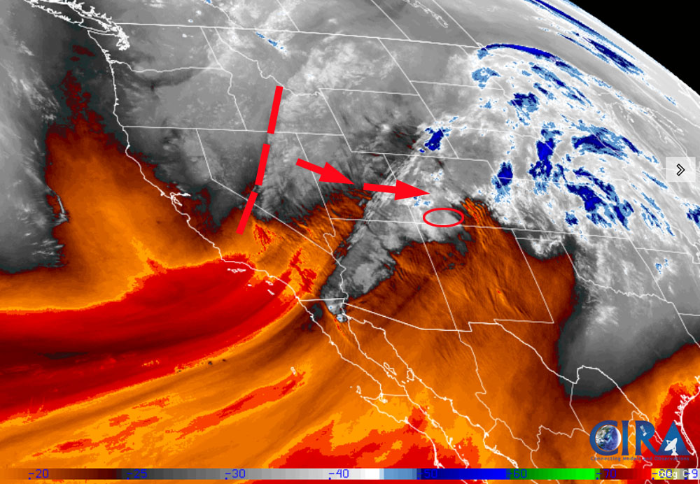 Big changes in the next 24 hours… 1 Satellite Monday afternoon – Moisture is streaming into the Four Corners area from the southwest. The trough over central NV will move through our area tomorrow afternoon.