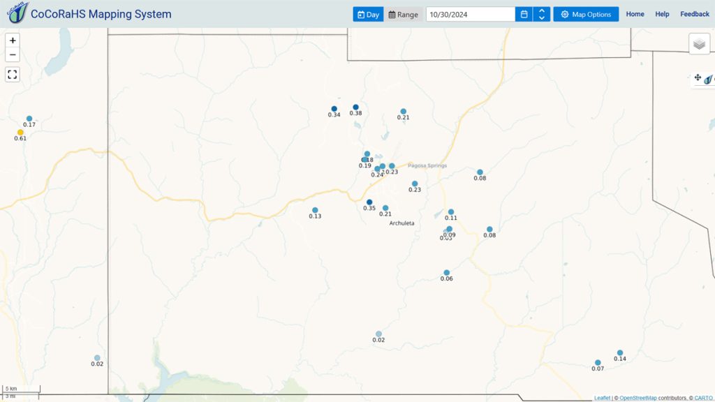 CoCoRaHS 24-hour precip reports from this morning ranged from 0.02” to 0.38”.