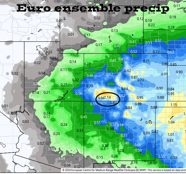 Two chances for snow next week… 4 Euro ensemble precip for this period shows 1.14” for the Pagosa area. Forecast models vary from 0.40” to 1.5”. A wide range like this does not inspire forecast confidence.