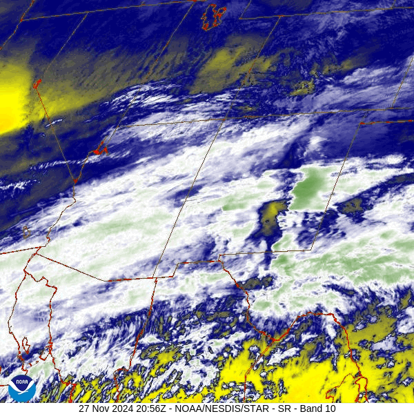 Satellite loop roughly 1pm to 2pm Wednesday afternoon – We’re on the northern edge of the band of moisture. The band of moisture will push to our south this evening and we’ll clear out overnight. Snowshowers persist up at Wolf Creek but will be ending this evening.