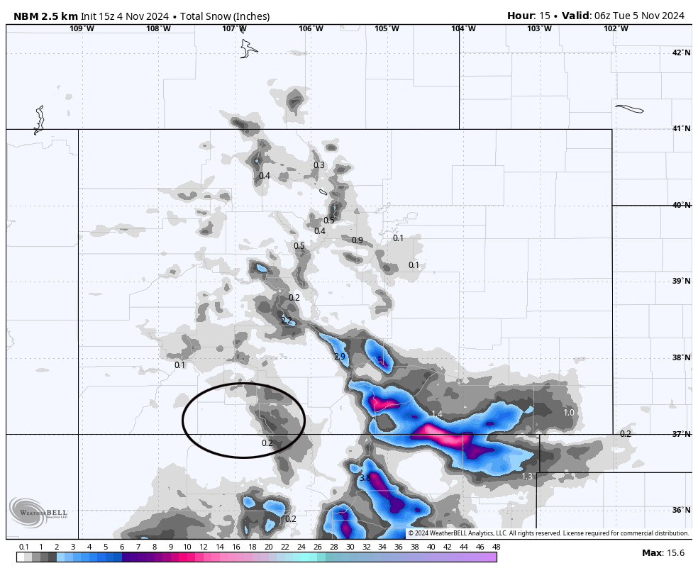 NBM snow to 11pm Monday shows none for the valley and 1-2” in our mountains. 