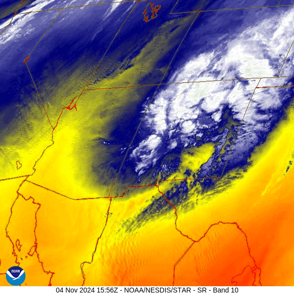 Satellite loop Monday morning – The upper-level low is moving east across central NM. Flow in our area is becoming more east to west around the low.  Scattered snow showers will persist over the mountains until the low moves farther east this evening.