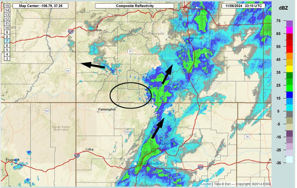 Radar at 4:10pm Wednesday – The main band of precip is moving to our east as I type late Wednesday afternoon.  Showers will become more scattered this evening and persist on and off into Friday evening.