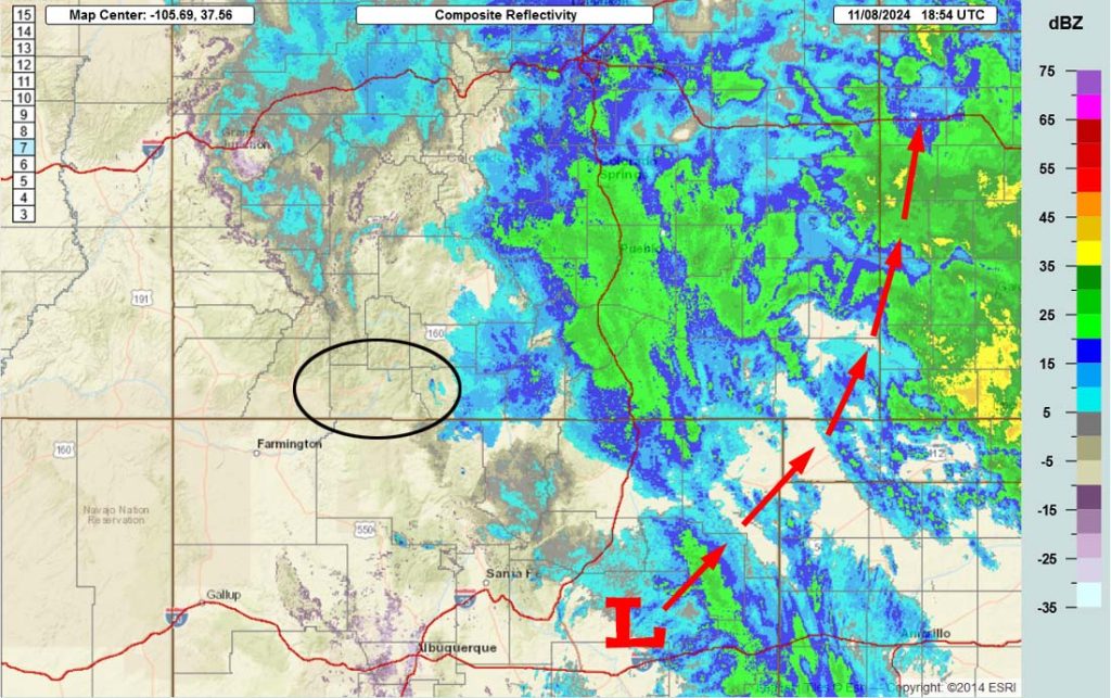 One more round of light snow and then nice for a few days… 4 Radar at 11:54am Friday – There isn’t much going on in our area. Moderate to heavy snow is falling across much of the I-25 corridor.
