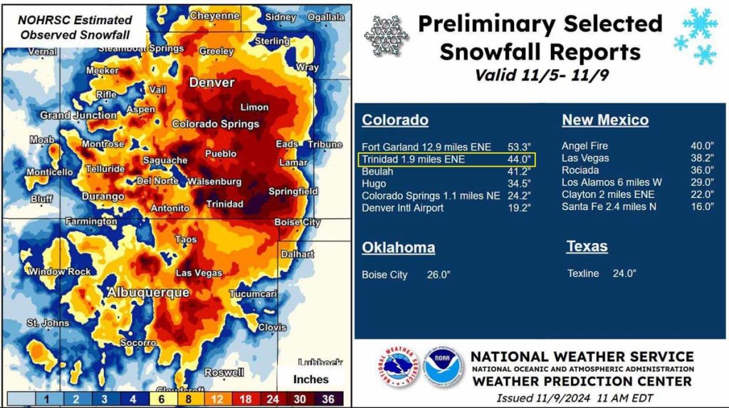 Impressive snow totals for eastern Colorado!… 2 Storm totals for northeast NM and eastern CO are impressive.