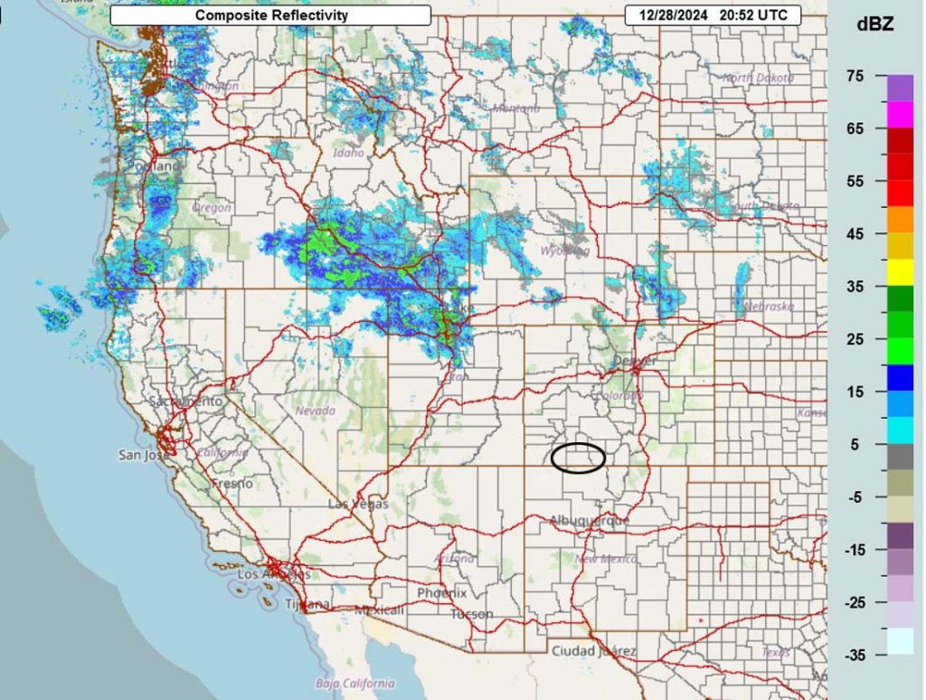 Don’t shoot the messenger… 4 Radar at 1:52pm Saturday – Moisture and precip are streaming into the Pacific Northwest. There is no precip in our area.