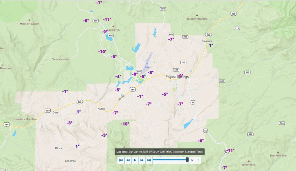 Pagosa area temps around 7am Sunday - brrrr