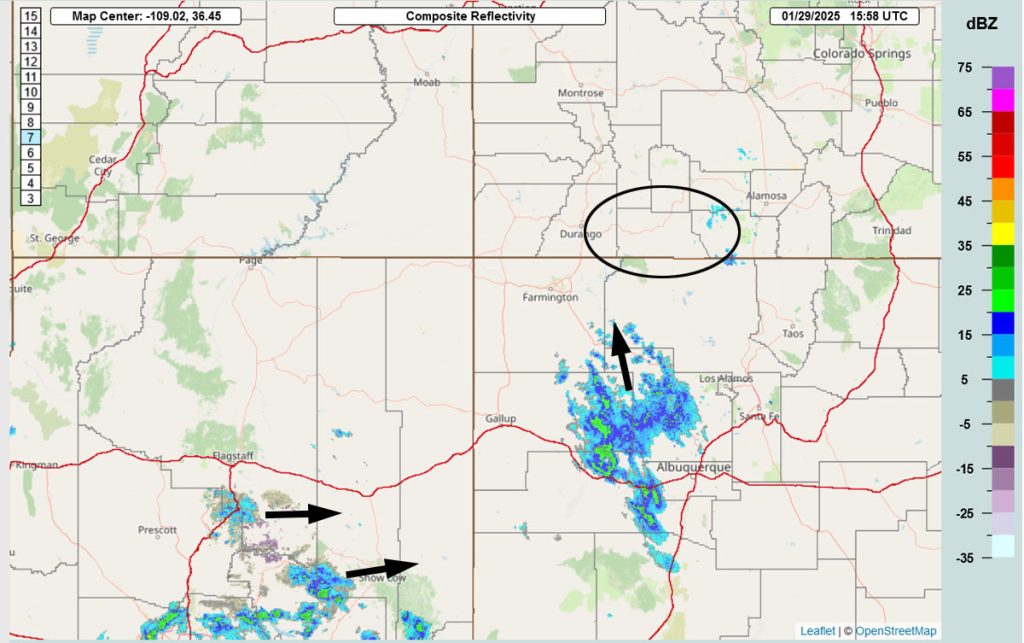 It’s still coming… 2 Radar at 8:58am on Wednesday – Have to look pretty hard to see a few light showers over our mountains. Most of the precip is too our south and southwest.