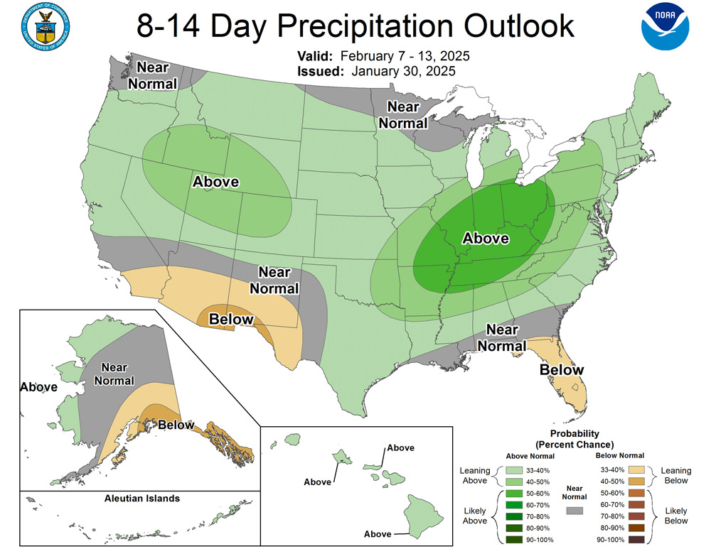 Warmer and dry through Tuesday… 5 The CPC 8-14 day forecast shows a 33-40% chance for above average precip.