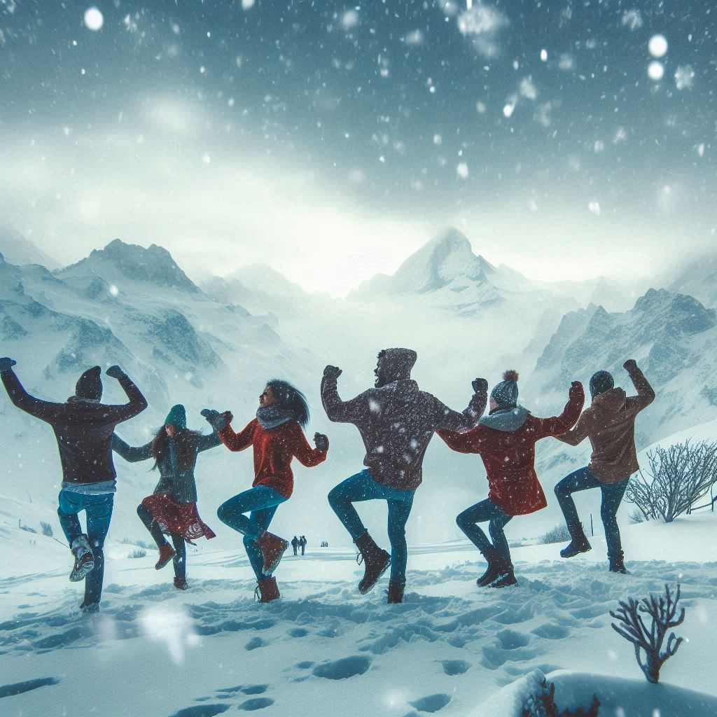 people dancing in the snow