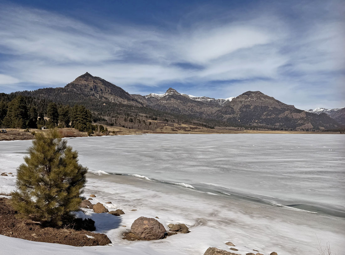Williams Creek Reservoir is still covered with ice – pic taken 3/11/2025