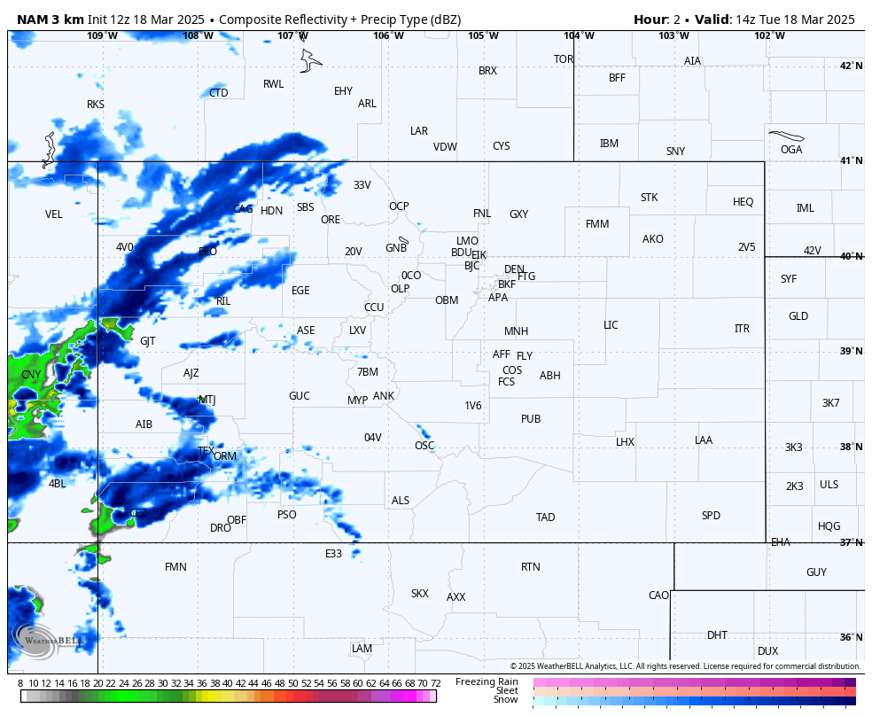 Brief periods of “nasty” today… 3 NAM forecast radar from 8am to 8pm Tuesday shows a band of showers moving through around 11am and then the main band of showers moves through 2:30pm to 4:30pm.
