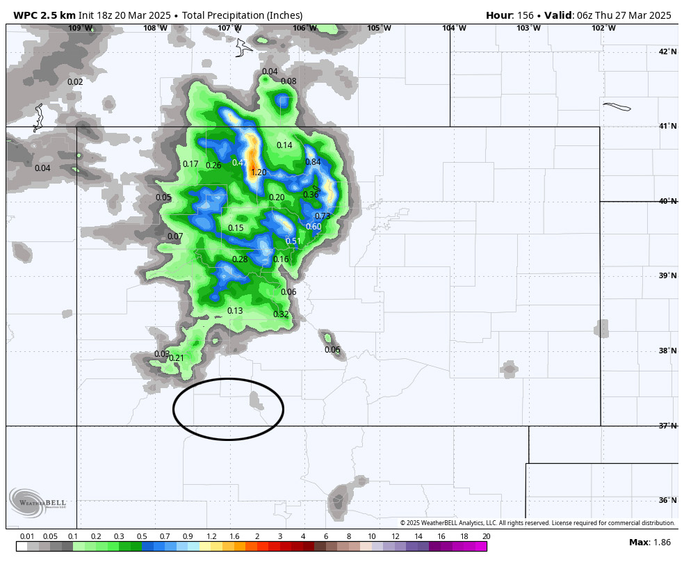 70 degrees next week?… 2 WPC precip to late Wednesday evening expects us to stay dry while northern CO does pretty good. Booo Hisss