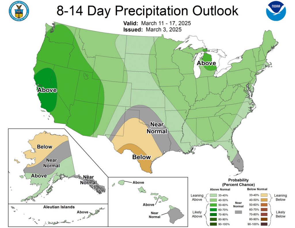 Periods of blizzard-like conditions Thursday… 6 The CPC 8-14 day precip outlook gives us a 40-50% chance for above average precip.