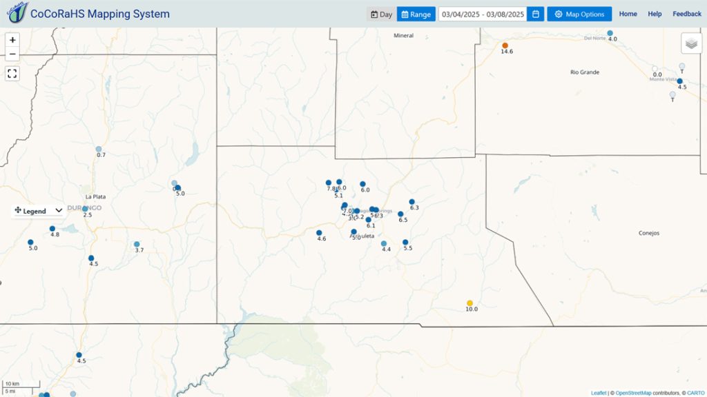 Next storm Thursday and Friday… 2 CoCoRaHS 3-day snow totals for Archuleta County range from 4.4” to 10”. Our neighbor friends in South Fork got over 14”!