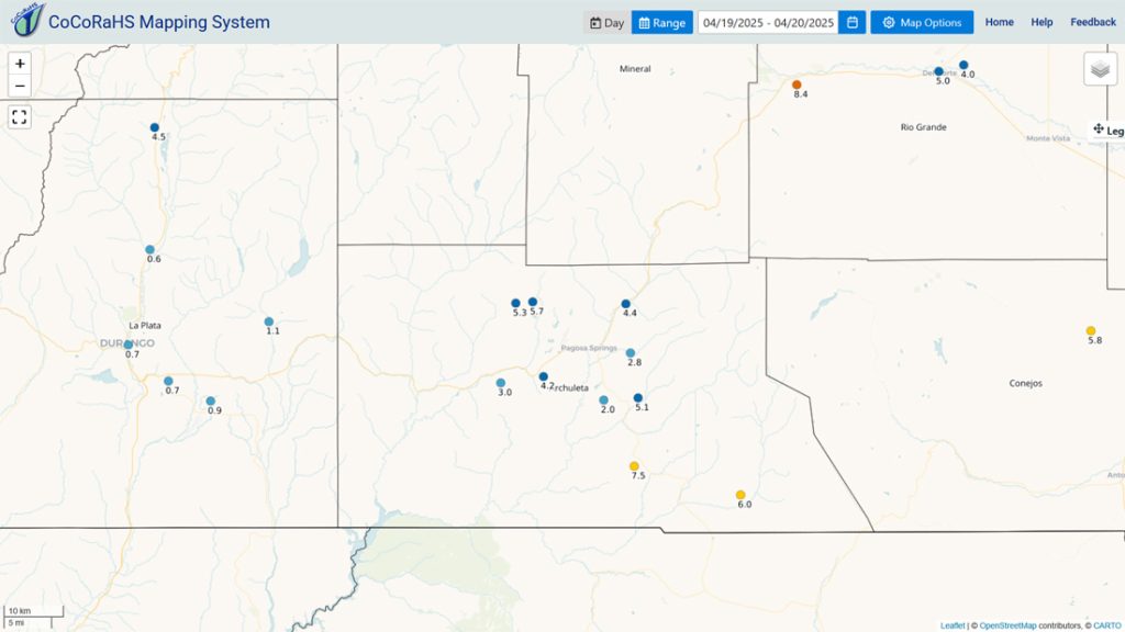 Lots of sun and warmer this week… 1 20 Apr 2025 pm CoCoRaHS 2 day snowfall