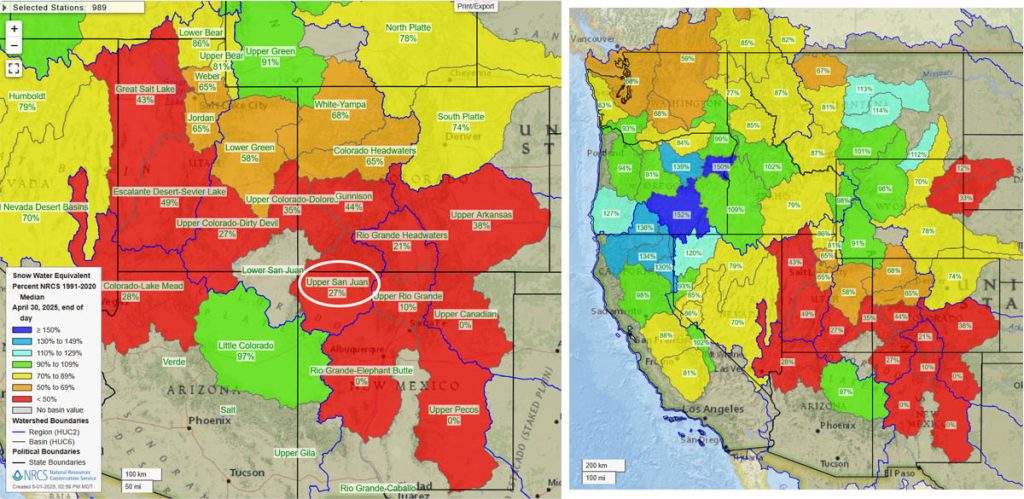 Pagosa Weather APRIL SUMMARY & May Outlook 8 Current snowpack percent of median.
The Upper San Juan snotel is at 0% of the seasonal median and the Wolf Creek Summit snotel is at 31%