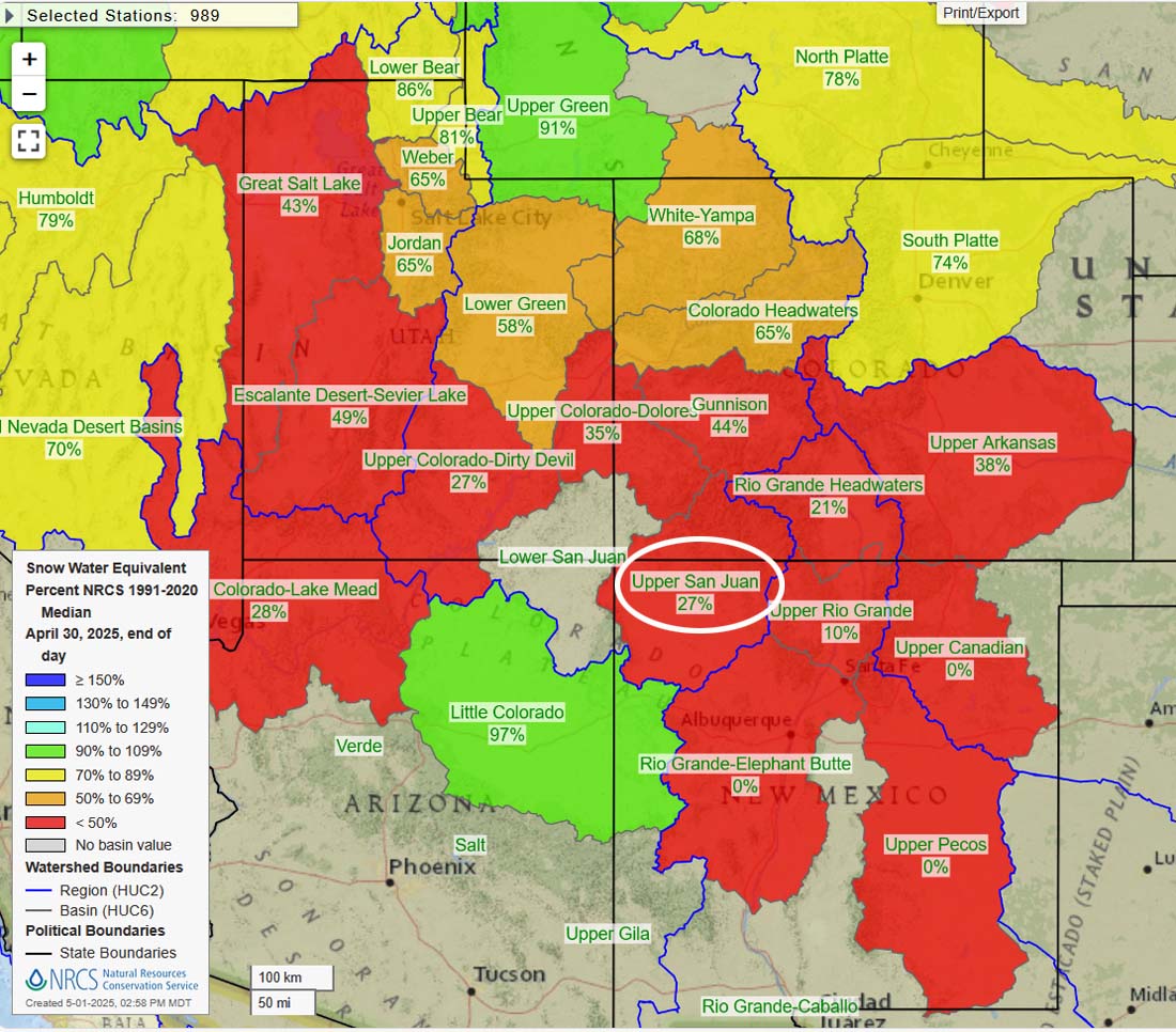 Snowpack is in bad shape for most of the Four Corners region