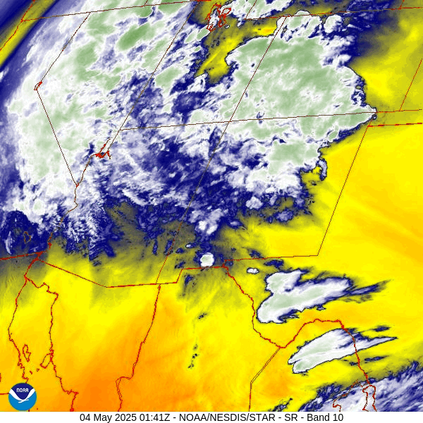 A decent soaking Sunday afternoon through Monday afternoon… 1 Water vapor satellite loop Saturday evening – Moisture has been moving into the region from the south. Many of these clouds are the remnants of showers and thunderstorms from this afternoon.