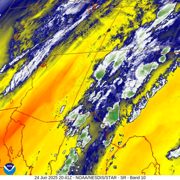 Spotty showers and thunderstorms through Wednesday afternoon – Dry through the weekend… 1 Water vapor satellite loop from 2:41pm to 3:36pm Tuesday – We are on the northwest edge of a monsoon moisture plume. The plume will be pushed to our east tomorrow by the weak trough currently over NV and southern CA.