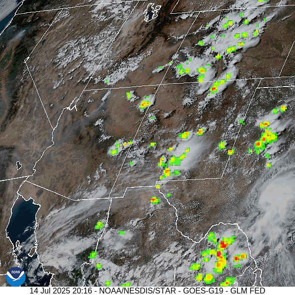 Hit and miss afternoon showers and thunderstorms… 5 Visual satellite and lightning loop roughly 2:15pm to 3:15pm Monday – Thunderstorms developed mostly along the other side of The Divide and are moving into parts of Archuleta County as I type.