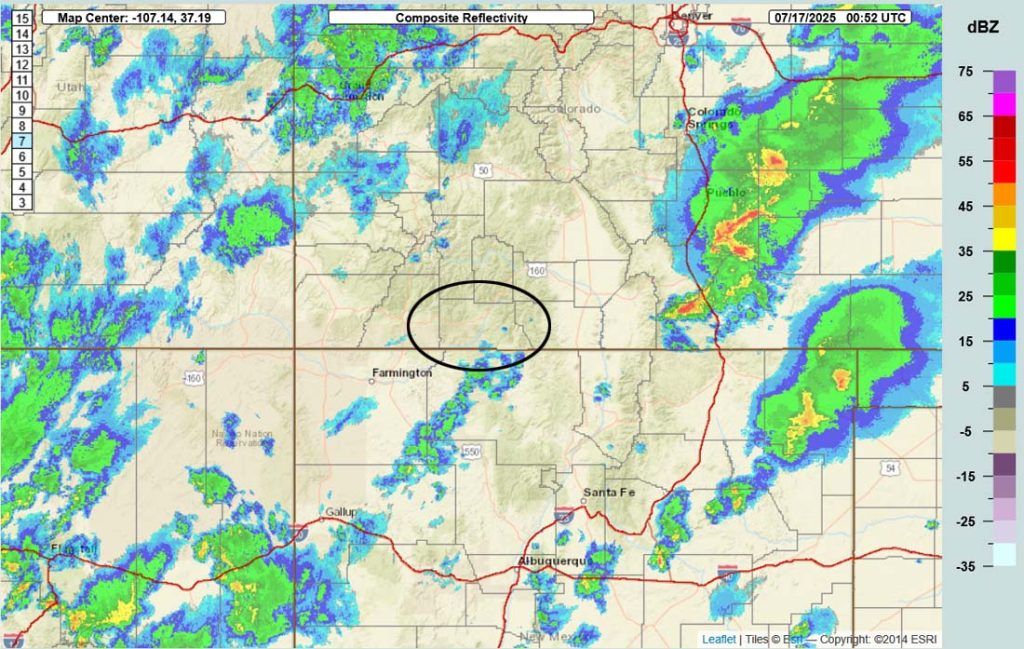 A little more active Thursday through Saturday… 5 Radar at 6:52pm Wednesday – The lack of activity in our area isn’t just the “Four Corners radar donut hole”. Compare this to the satellite loop above. There isn’t much going on near us.